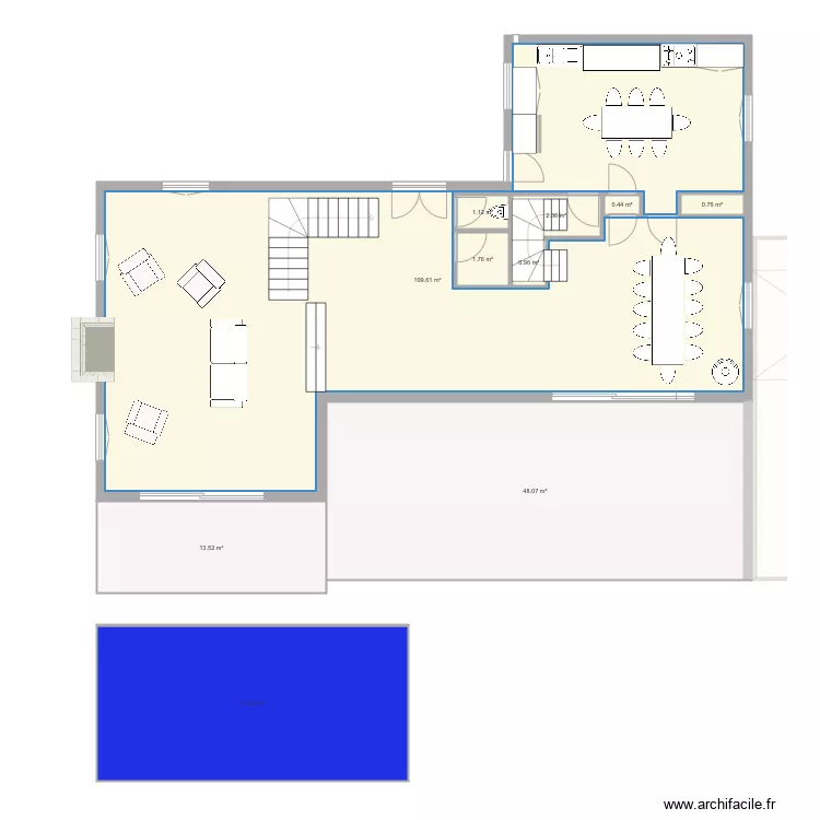 muscadelle RDC avec terrasse et piscine. Plan de muscadelle RDC avec terrasse et piscine. Plan de