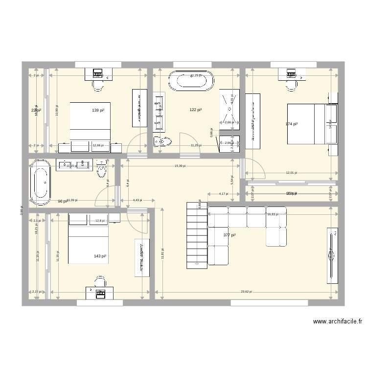 plan 2ieme numero 1. Plan de 8 pièces et 102 m2