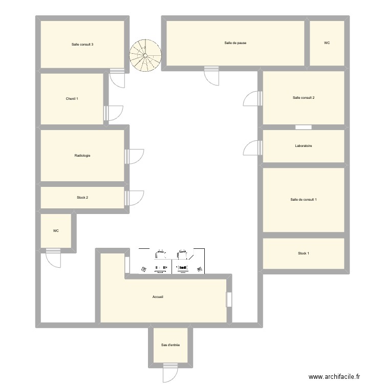 Clinique 1 plan. Plan de 13 pièces et 134 m2