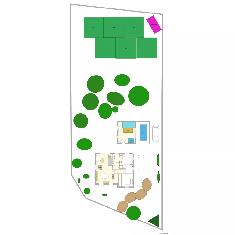 Sach&eacute; maison et garage pr&eacute;au. Plan de 