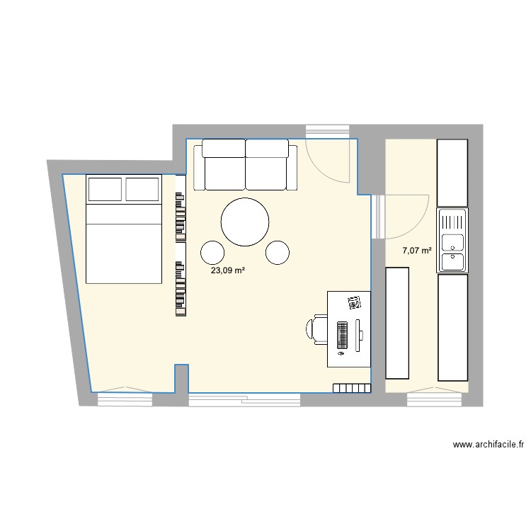 Picpus. Plan de 2 pièces et 30 m2