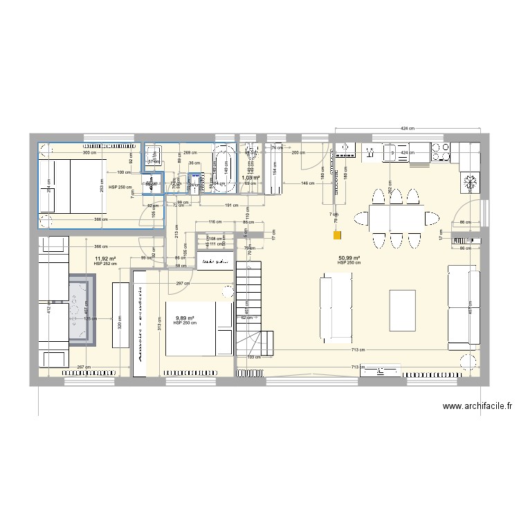 Plan arc en ciel EDL projet 1. Plan de 5 pièces et 86 m2