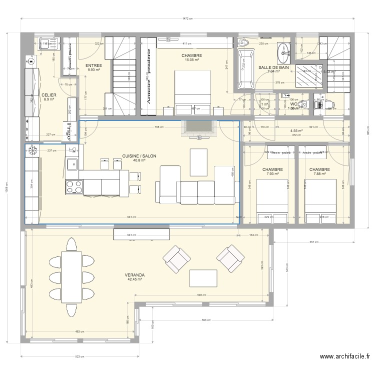 RDCH AMENAGE VERANDA B. Plan de 0 pièce et 0 m2