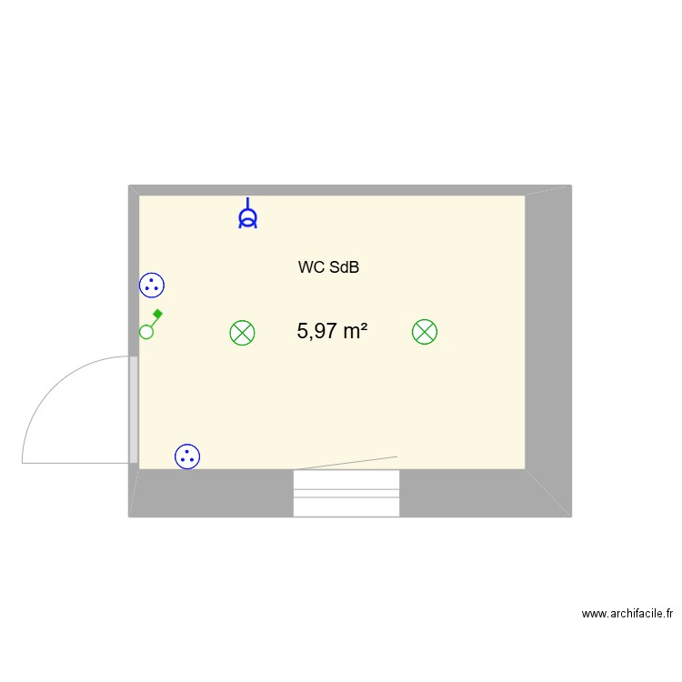 WC SdB. Plan de 1 pièce et 6 m2