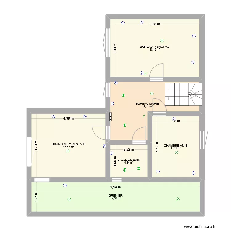 Etage RP. Plan de 6  et 80 m²
