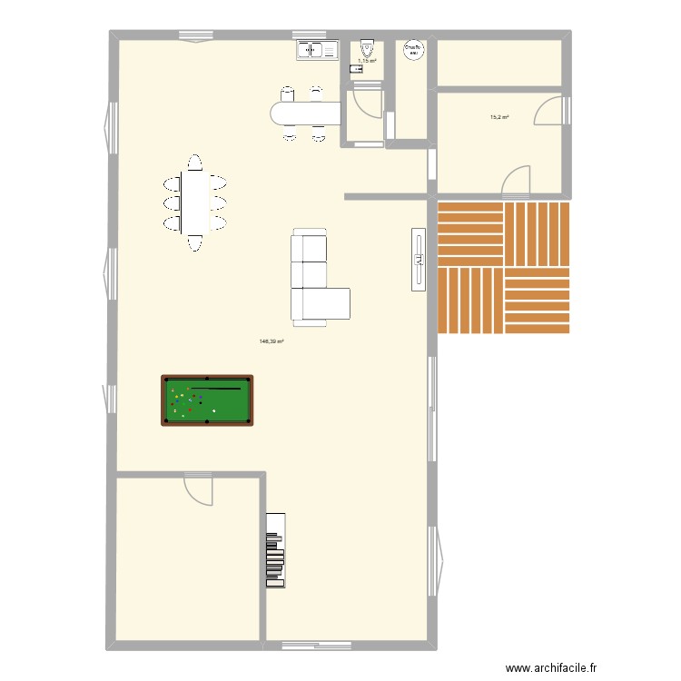 Grange jolet. Plan de 3 pièces et 165 m2