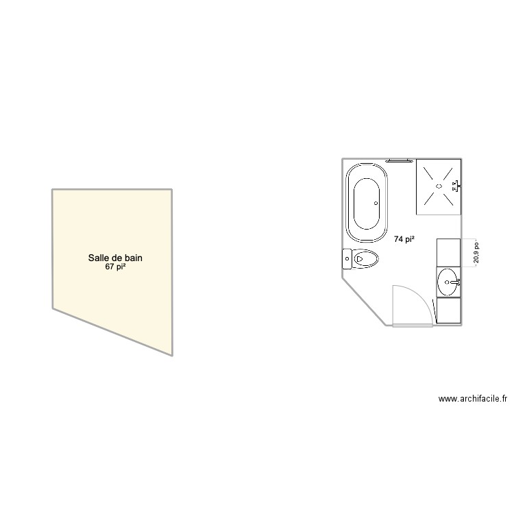 sdb luc. Plan de 2 pièces et 13 m2