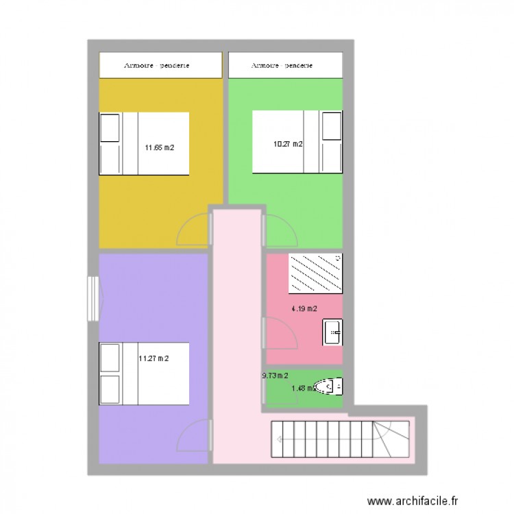 plan 3 chambres+sdb. Plan de 6 pièces et 49 m2