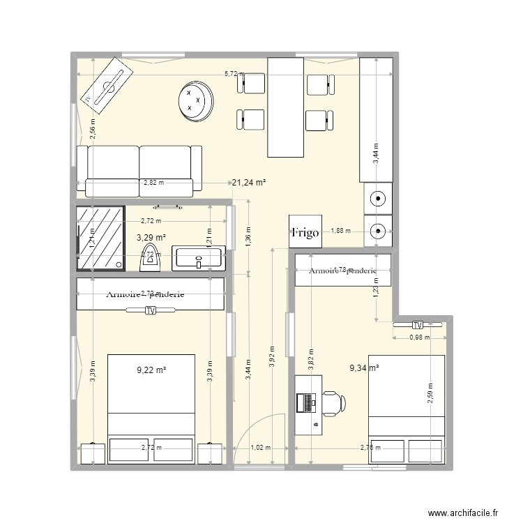 momo n°2. Plan de 4 pièces et 43 m2