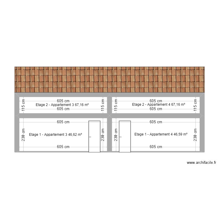 Coupe 4. Plan de 4 pièces et 42 m2