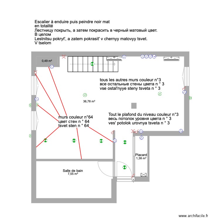Plan Mariani niveau 1 . Plan de 4 pièces et 46 m2