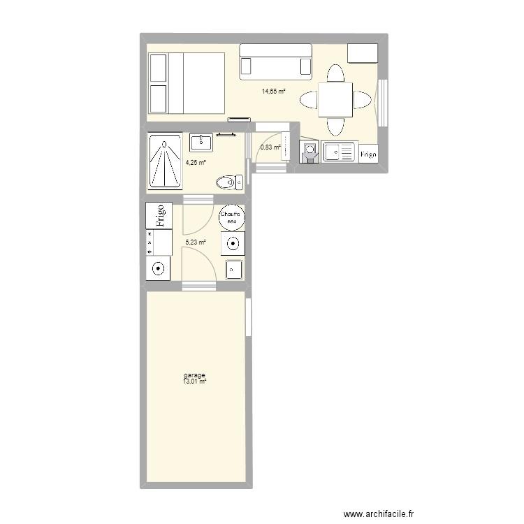 dépendance . Plan de 5 pièces et 38 m2