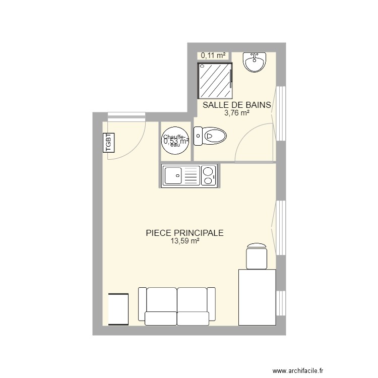 2021eom4198 FIAC. Plan de 4 pièces et 18 m2