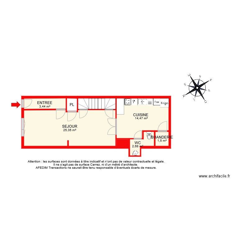 BI 8310 RDC. Plan de 8 pièces et 52 m2