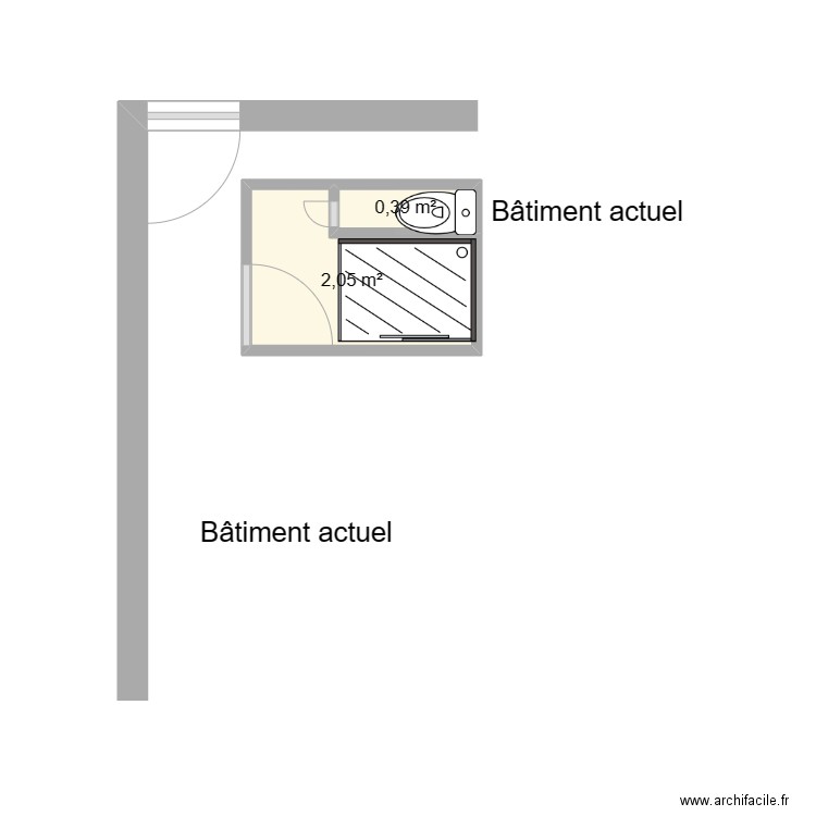 aménagement  sdb wc chambre 2. Plan de 2 pièces et 2 m2