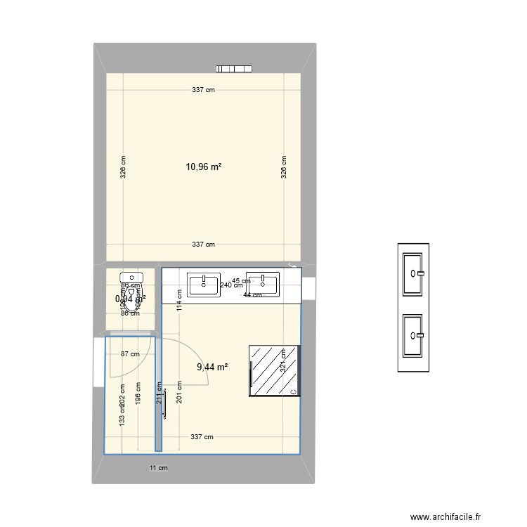 Petit Rezole - 1°étage . Plan de 3 pièces et 21 m2