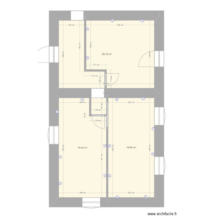 Partie nuit beaumont. Plan de 3 pièces et 65 m2