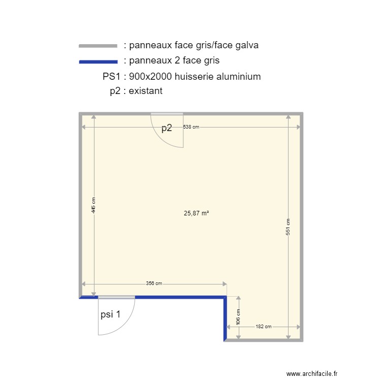 pisciculture v3. Plan de 1 pièce et 26 m2