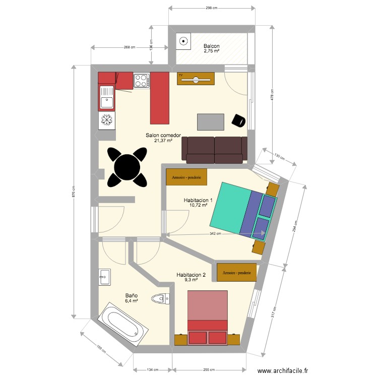 S'arénal con muebles. Plan de 5 pièces et 51 m2