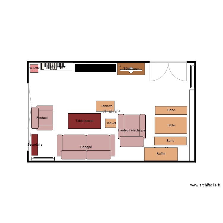appart. Plan de 1 pièce et 21 m2