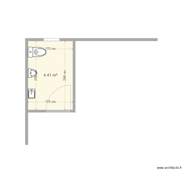 WC exterieur option3. Plan de 1 pièce et 4 m2