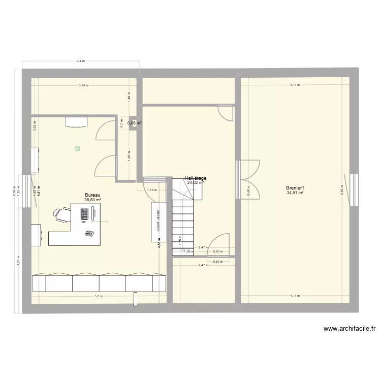 Plan du niveau 1 étage. Plan de 4 et 98 m² Plan du niveau 1 étage. Plan de 4 et 98 m²