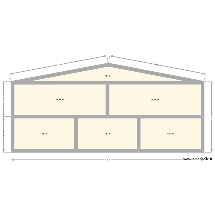 façade avec murs. Plan de 6 pièces et 79 m2