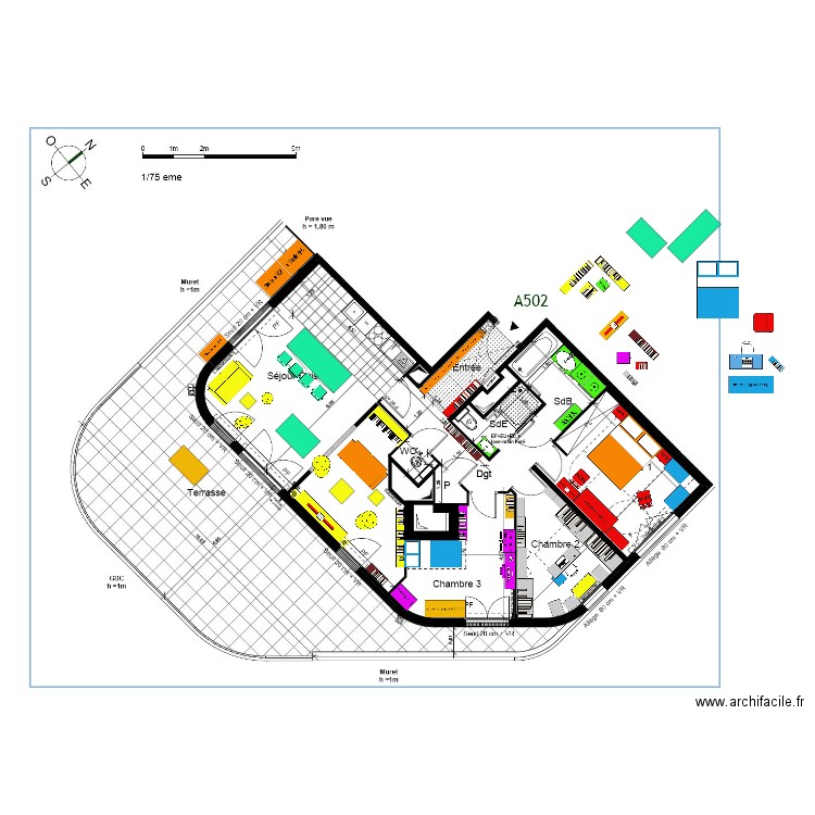 FINAL plan indice 10 AMENAGEMENT mobilier V7bis canapé 3 places de Lille dos terrasse et Bureau. Plan de 0 pièce et 0 m2