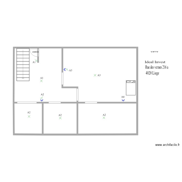 cave 21. Plan de 5 pièces et 54 m2