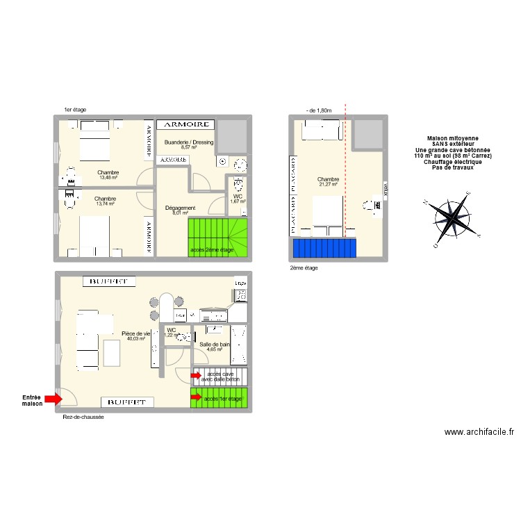 PAILLER. Plan de 15 pièces et 128 m2