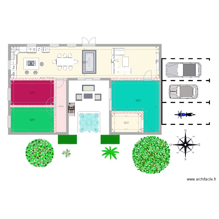 MAISON. Plan de 6 pièces et 107 m2