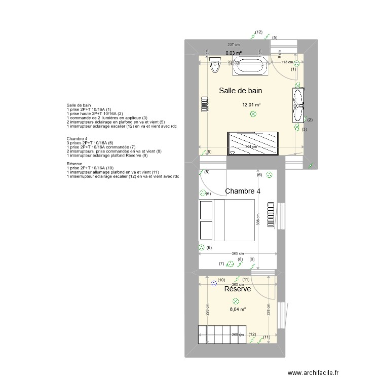 Salle de bain Luçon 30 janvier. Plan de 3 pièces et 18 m2