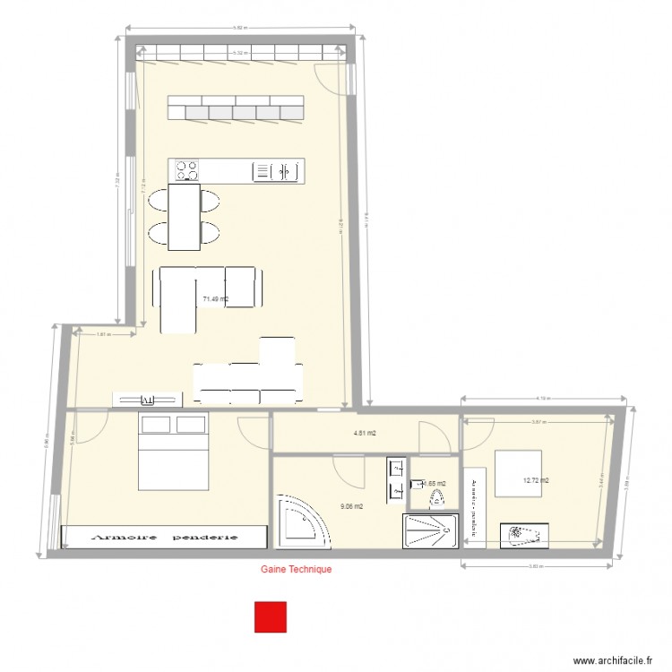 T2 couloir entrée cuisine ouverte  2. Plan de 0 pièce et 0 m2