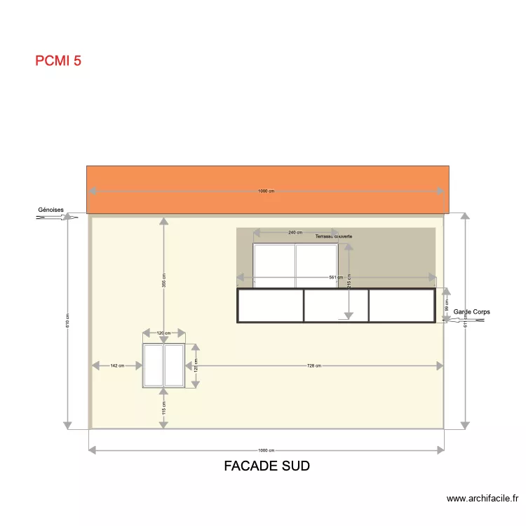 facade sud. Plan de 
