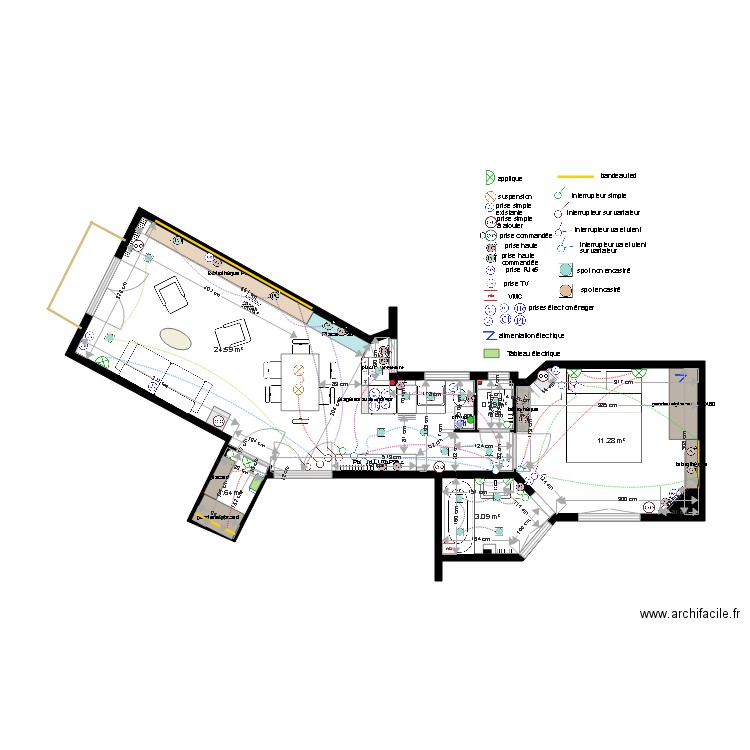 Plan projet électrique appartement Pêcheux. Plan de 0 pièce et 0 m2