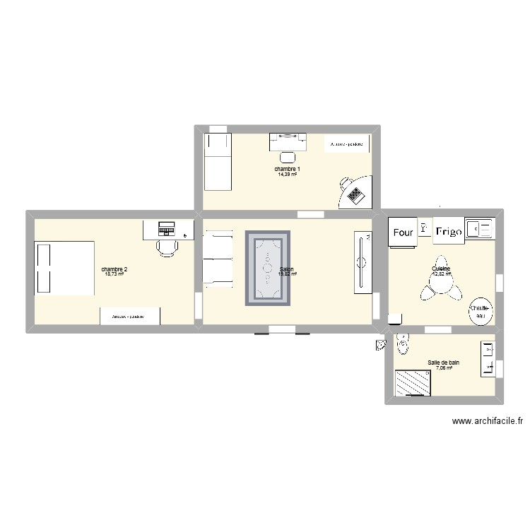 plan e33. Plan de 5 pièces et 73 m2