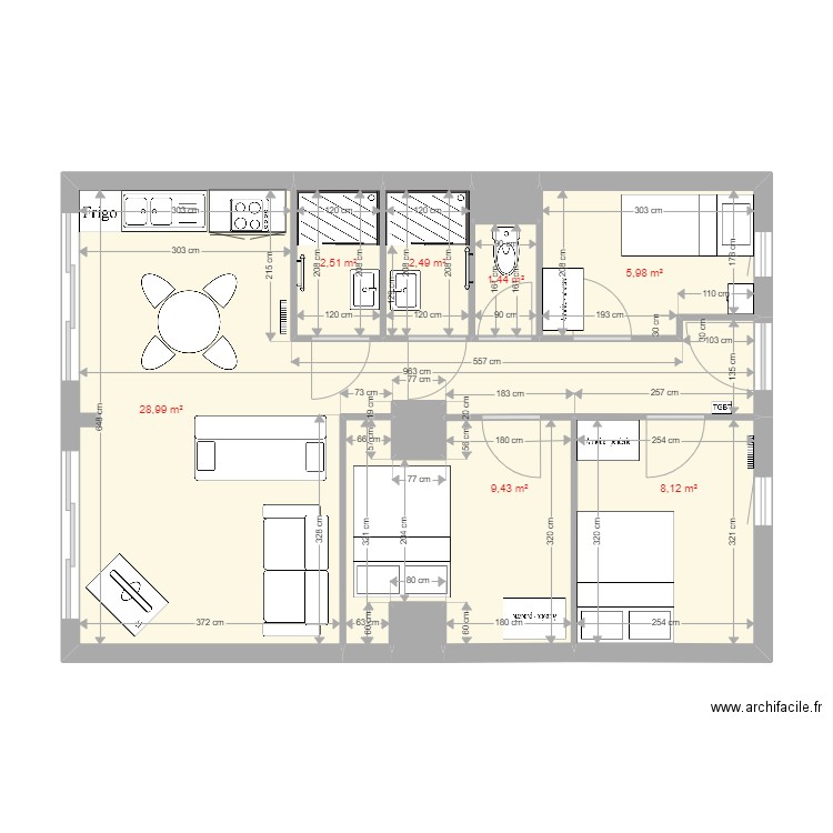 Plagne soleil V3. Plan de 10 pièces et 60 m2