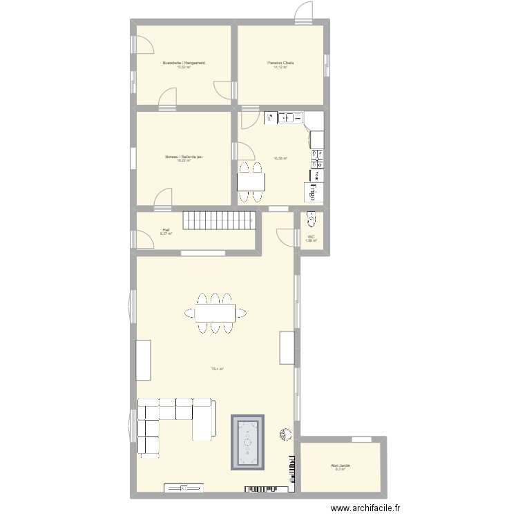 Courtijat - RC - Projet 2. Plan de 8 pièces et 162 m2