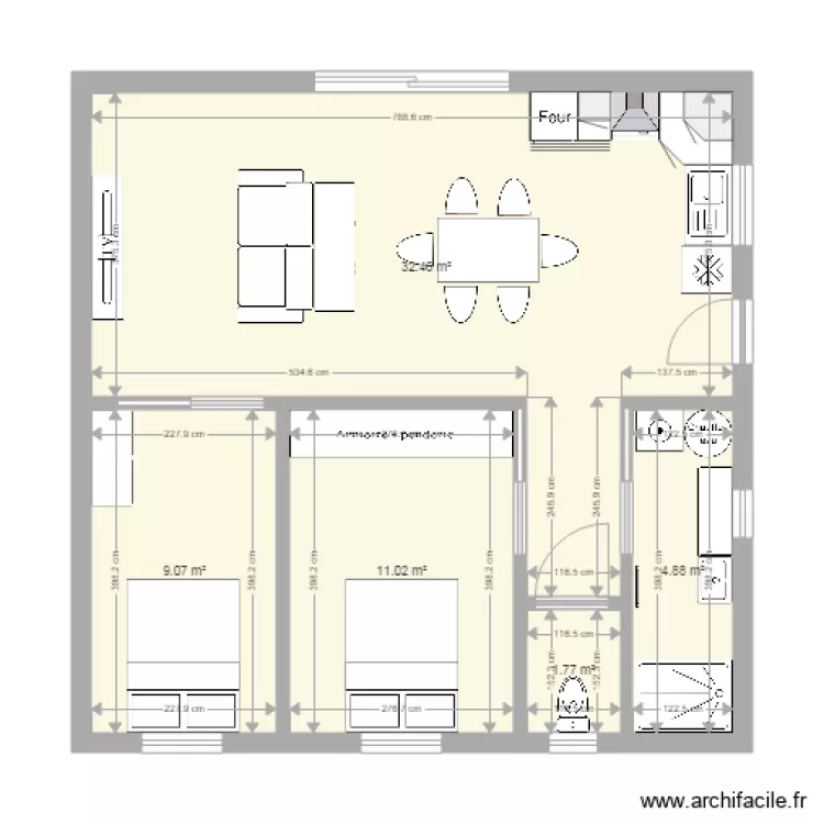 Plain pied carr&eacute;. Plan de 
