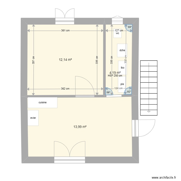 appartement  t1. Plan de 3 pièces et 30 m2