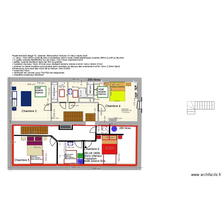 ETAGE La sablère chambres 24/6/2023 EXPERT+ARTISANS. Plan de 7 pièces et 52 m2