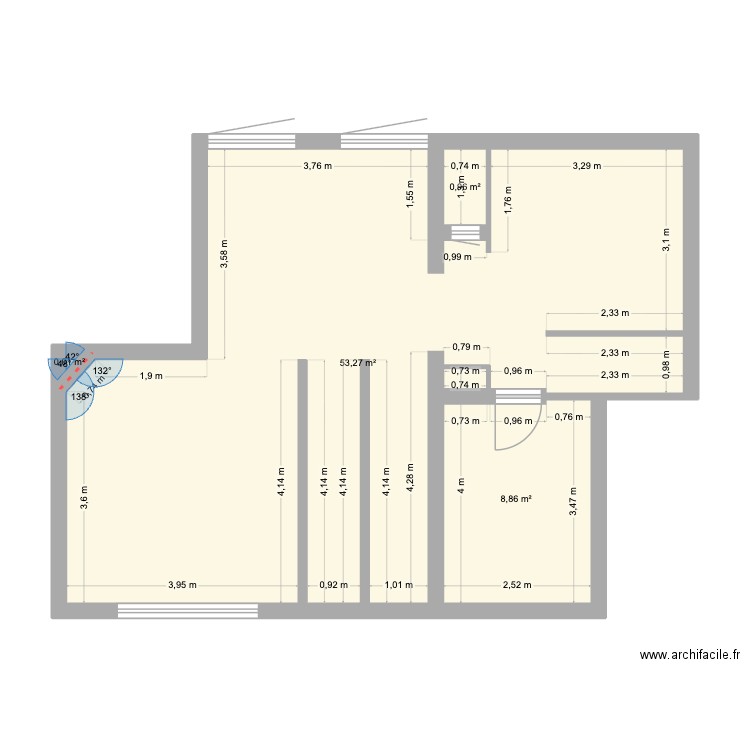 Jan Liev. Plan de 4 pièces et 63 m2