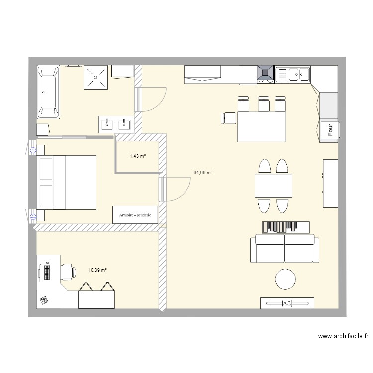 Projet maison 80 m2 1 chambre. Plan de 3 pièces et 80 m2