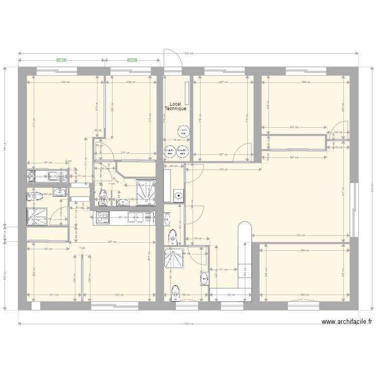 Yvrac SSOL Projet 8. Plan de 15 pièces et 131 m2