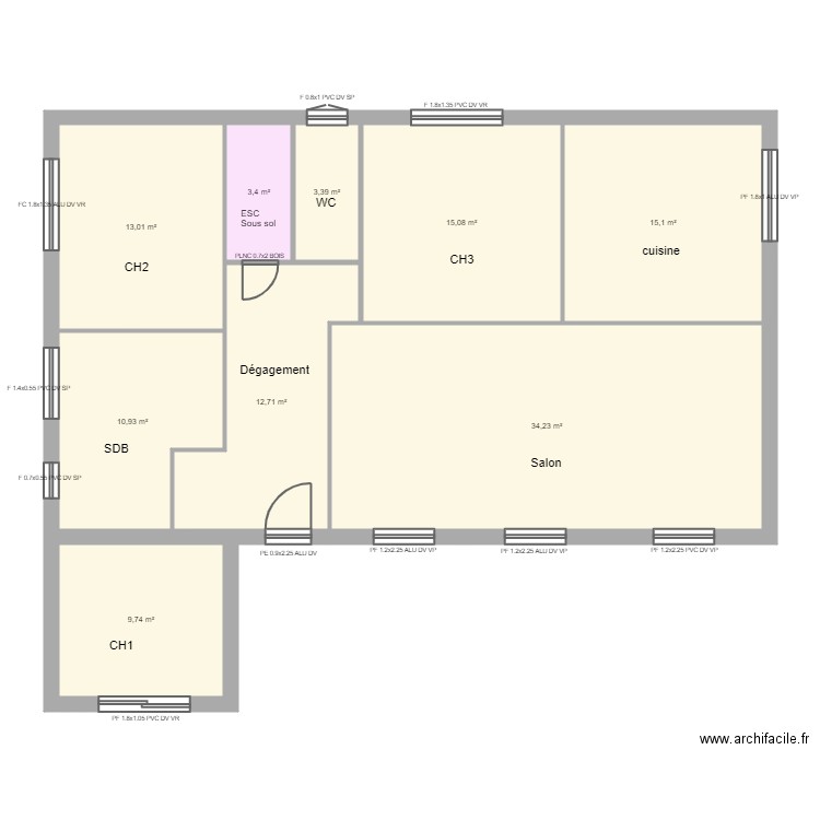 Sourmail RDC. Plan de 9 pièces et 118 m2