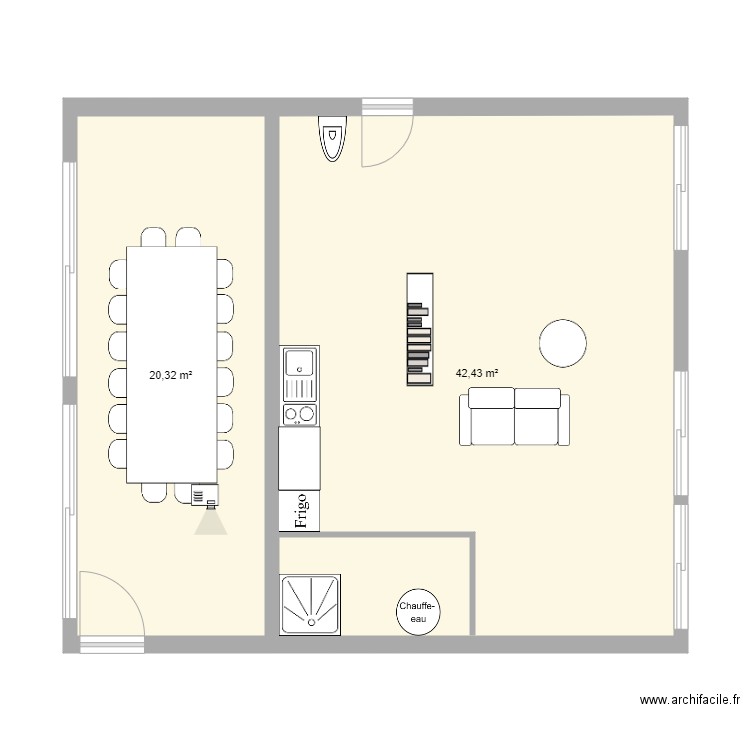 bureau V3. Plan de 2 pièces et 63 m2