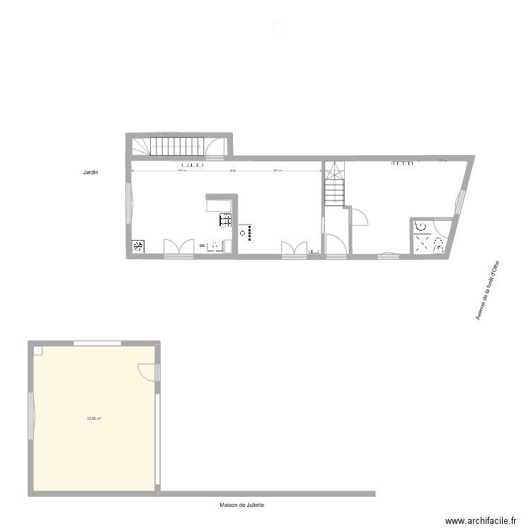 PLAN OCT cuisine à l'Ouest v2. Plan de 1 pièce et 34 m2