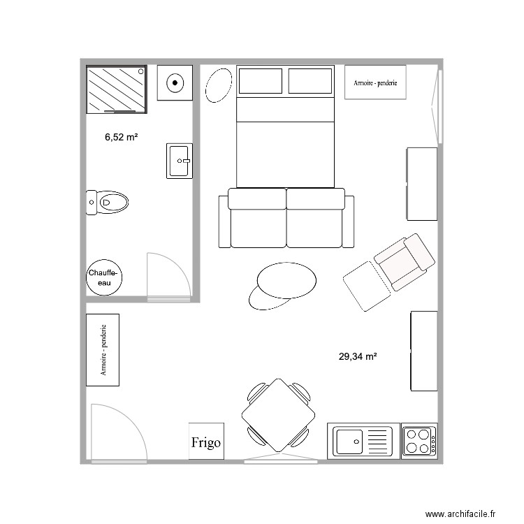 Studio 3. Plan de 2 pièces et 36 m2