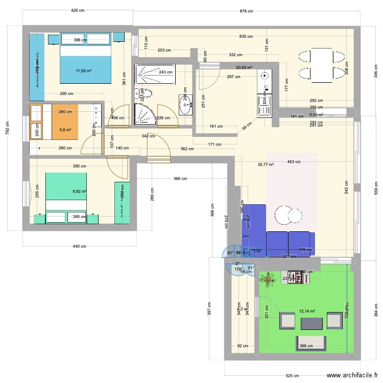 Atico modifications. Plan de 8 pièces et 99 m2