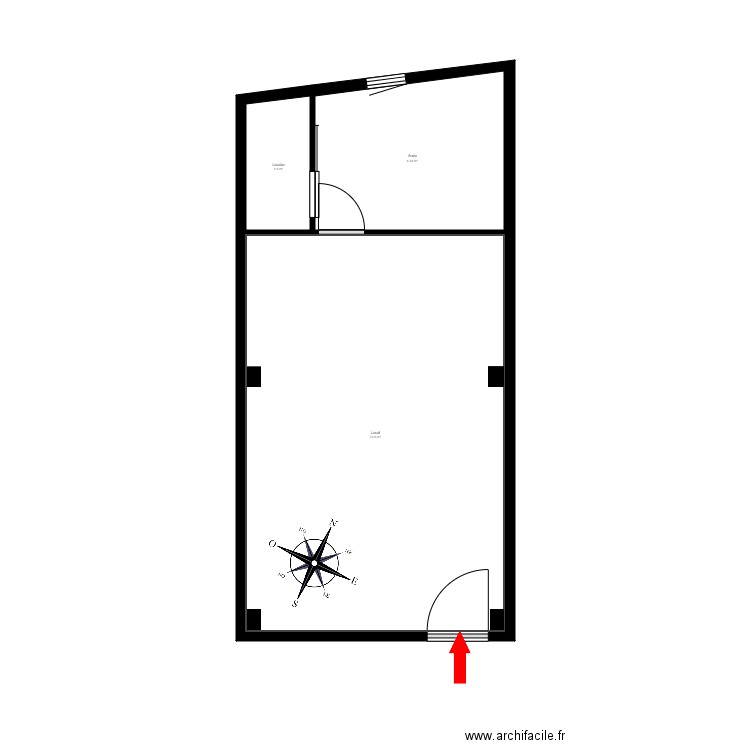 Local nº 5. Plan de 3 pièces et 32 m2